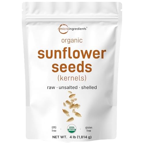 Organic Sunflower Seeds, 4lbs | Raw, Unsalted, & Shelled – Whole Kernels | Low Carb Snack | Great for Baking, Smoothies, & Salad Toppings | Non-GMO,
