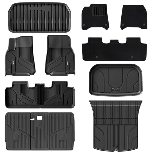 3W Floor Mats with Front Carpet on TOP Fit for Tesla Model Y 2020-2025 All-Weather TPE Full Set Floor Liners and Cargo Liner Mats Accseeories Custom F