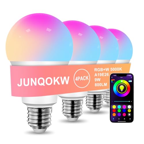 Smart Light Bulbs for Bedroom, Bluetooth Light Bulbs with App Control,RGB+Daylight (5000K) LED Color Changing Bulbs, Dimmable Music Sync,A19 E26-E27 9