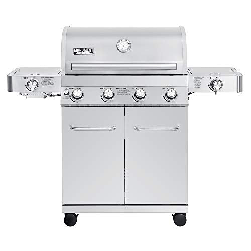 Monument Grills Larger 4+2 Burner Propane Gas Grills Stainless Steel Cabinet Style with Side & Side Sear Burners, Built-In Thermometer, and Knob Contr