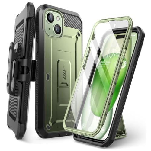 SUPCASE for iPhone 15 Case with Stand & Belt-Clip(Unicorn Beetle Pro), [Built-in Screen Protector] [Military-Grade Drop Protection] Heavy Duty Rugged