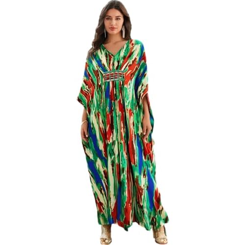LOUSEA Ethnic Print Momo Dresses for Women Vneck Tie Dye Swimsuit Cover Ups Colorful Lougewear Dress One-Piece Beach Dress Pint5 One Size
