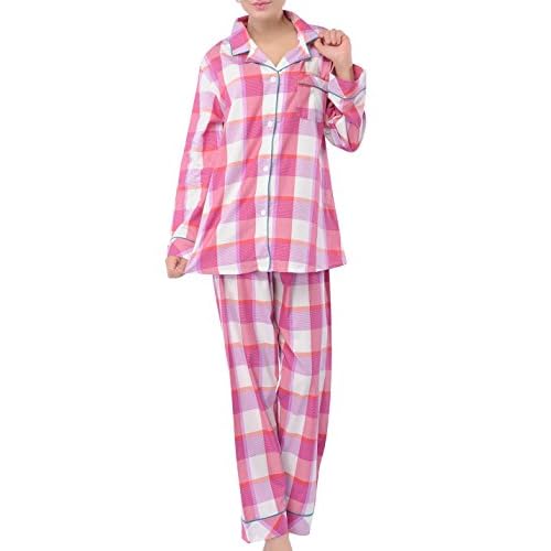Women's Pajamas Comfy Cotton Long Sleeve Sleepwear Two Pieces PJ Set XS-XXL X-Small Pink Grid