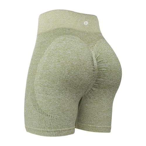 RUNNING GIRL Seamless Scrunch Workout Gym Shorts for Wome,High Waist Tummy Control Athletic Running Biker Shorts A-light Green X-Large