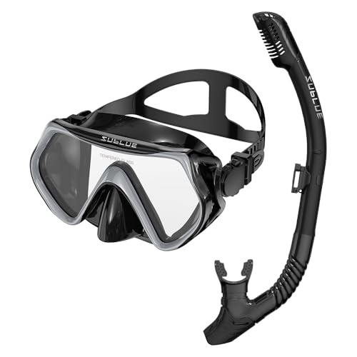 sublue Snorkeling Gear for Adults Anti-Fog Scuba Diving Mask Dry-Top Snorkel Set Scuba Diving Snorkel mask Gray