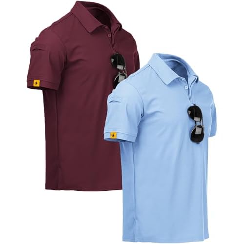 ZITY Mens 2 Pack Polo Shirts Short Sleeve Performance Sports Golf Shirt for Men Tactical Shirt Medium Winered Moonblue