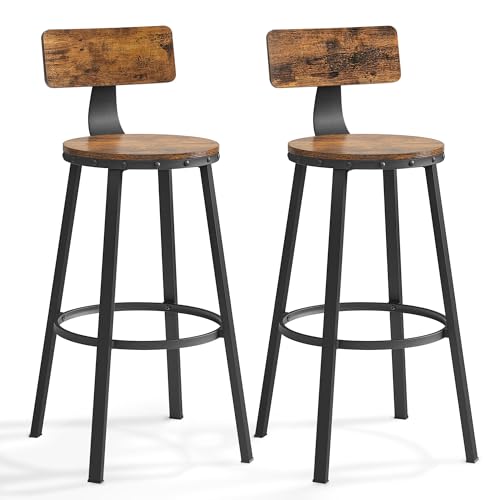 VASAGLE Bar Stools Set of 2, Bar Height Stools, 28.9 Inches Counter Barstools Chairs with Back for Dining Kitchen Island, Steel Frame, Industrial Styl