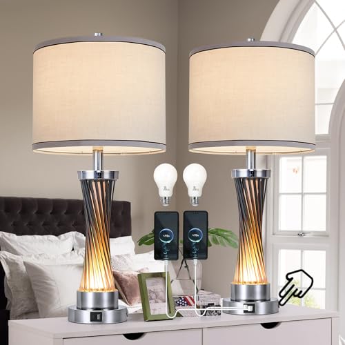 3-Way Dimmable Table Lamp Set of 2,Touch Control Lamp with Night Light,Modern Blue Crystal Table Lamps for Bedroom,Living Room，Bedside Lamps with US
