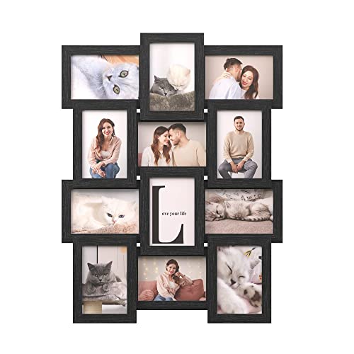 SONGMICS Collage Picture Frames, 4x6 for Wall Decor Set of 12, Multi Family Photo for Gallery Decor, Hanging Display, Assembly Required, Ink Black URP