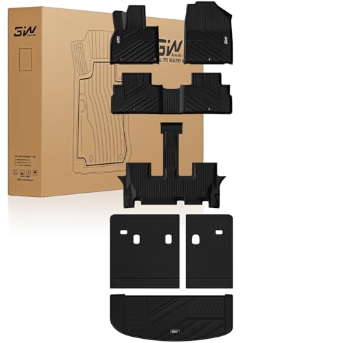 3W Floor Mats & Cargo Liner with Backrest Mats for 2025-2020 Kia Telluride 7&8 Seats, TPE All Weather Custom Fit Floor Liners with Full Set Kia Tellur