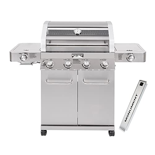 Monument Grills Larger 4-Burner Propane Gas Grills Stainless Steel Cabinet Style with Infrared Side Sear Burners & Side Burners with Smoke Box(2 items