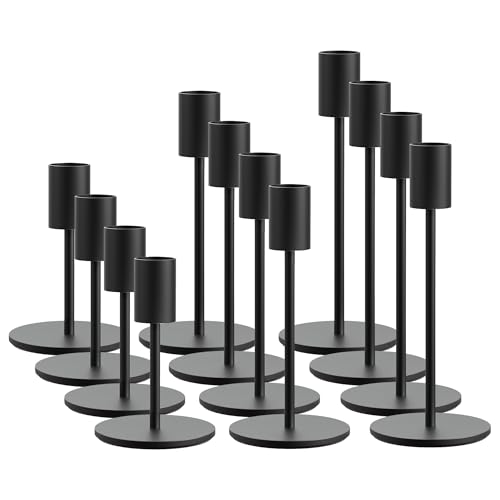 FSyueyun Black Candle Holder Taper Candle Holders, Set of 12 Candle Stick Holders Decor for Mantel Table Centerpiece, Used for Wedding, Dinning, House