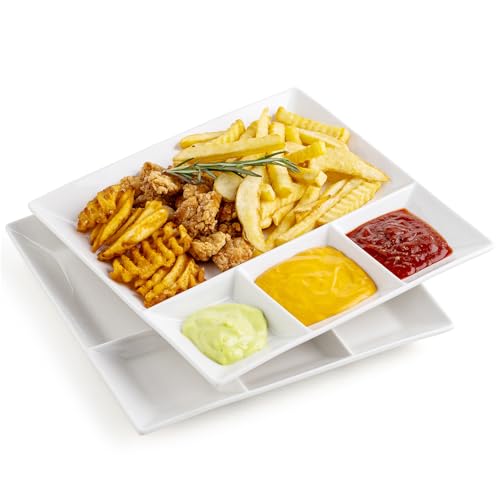 LAUCHUH Chip & Dip Serving Set, 11 inch Porcelain Divided Serving Platter Large Relish Tray Appetizer Tray for Party, Thanksgiving, Christmas, Nuts, C