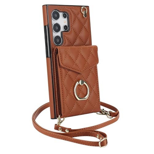 for Samsung Galaxy S24 Ultra Wallet Case with Ring,High Stylish Luxury Leather Accordion Card Holder,Anti-Drop Lanyard,Multi-Functional Ring Stand,Pro