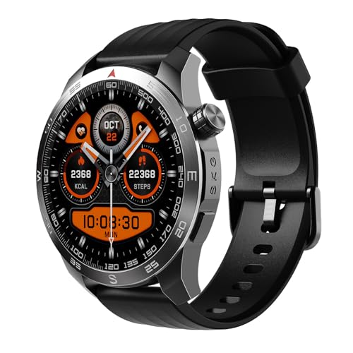 SKG Smart Watch for Men Women, 1.43" GPS Built-in Smartwatch with 100+ Sports Magnetometer Barometer, 9-Day Runtime 5ATM Waterproof Fitness Watch, for