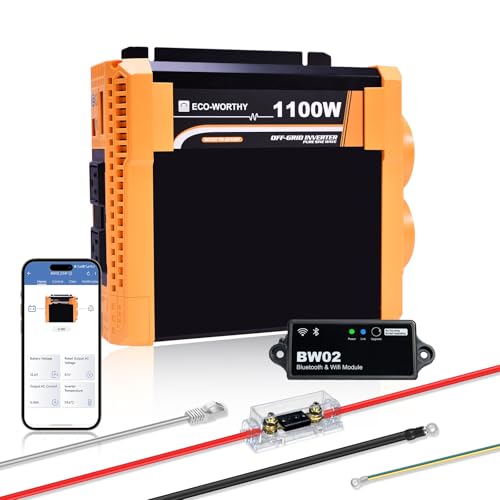 ECO-WORTHY 1100W Pure Sine Wave Inverter with ECO Mode,12VDC to 120VAC 110VAC Converter with Bluetooth Module and Monitor APP,1100W Power Inverter for
