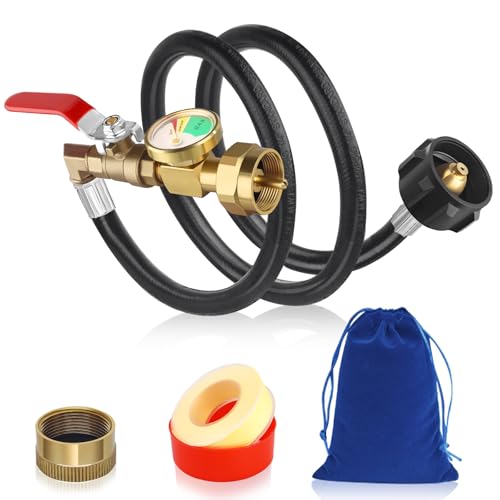 FANOVO Upgraded Propane Refill Adapter, 36" Propane Refill Adapter for 1 lb. Tanks, 350psi Camping Grill Propane Tank Filler Gas Connector with Gauge