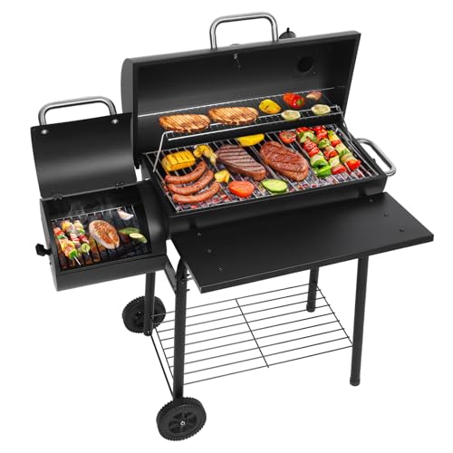 Realcook Charcoal Grills with Offest Smokers: Spacious Barrel Charcoal BBQ Grill | Barbecue Smoker Grill Combo for Outdoor Backyard Patio Camping Picn
