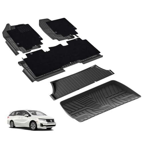 3W Floor Mats(with Carpets) & Cargo Liner Fit for Honda Odyssey 2018-2025, TPE All Weather Waterproof Custom Fit Automotive Floor Liners Carpet and Tr