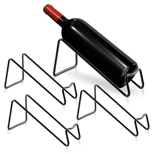 TONLEA Countertop Wine Rack, 4 Pcs Wine Bottle Holder, Metal Small Wine Rack, Tabletop Wine Storage Stand for Cabinet, Pantry, Bar, Black 4PC Black