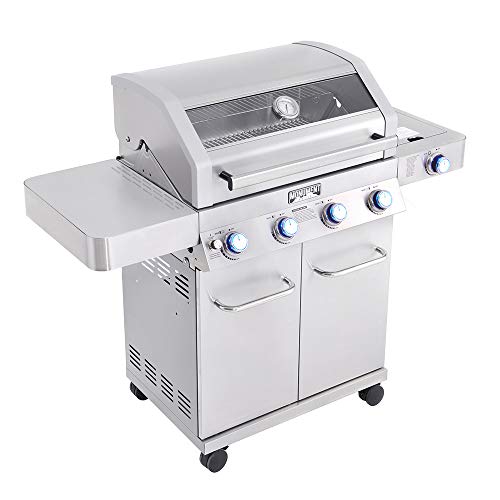 Monument Grills 4+1 Burner Convertible Natural Gas Grill Stainless Steel Propane Grill with a Side Burner, a Built-In Thermometer, Large Cabinet Style