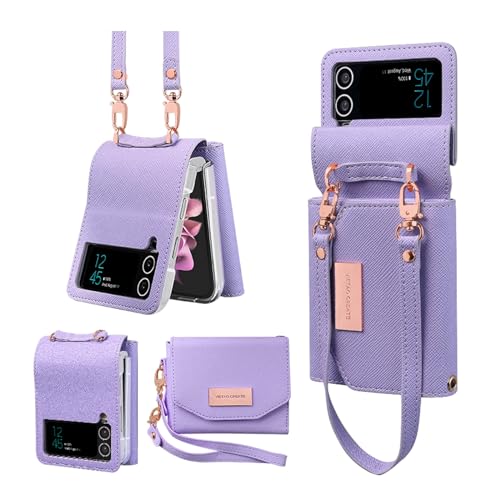 for Samsung Galaxy Z Flip 3 Wallet Case with Built-in Leather Cash Slot and Credit Card Holder. Wristlet Strap and Hinge Protection, Carrying Handbag