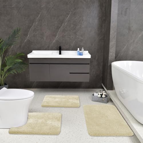 Bathroom Rugs Set 3 Piece, Soft Absorbent Microfiber Bath Rugs and U-Shaped Contour Toilet Rug Area Rug Set for Bathroom,Bedroom, Home Decor Accessori
