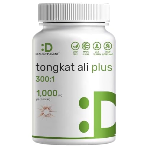Tongkat Ali Extract 300:1 with Horny Goat Weed 1,100mg – Indonesian Longjack Eurycoma Longifolia Root – Extra Strength Herbal Supplement for Energ