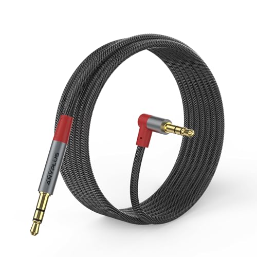 3.5mm Male to Male Audio Cable, 2M-(1pcs) Fish Wire Braided 90 Degree Right 1-8 Aux Cable Compatible with Headphone Jack, Auxiliary Cord for iPhone, H