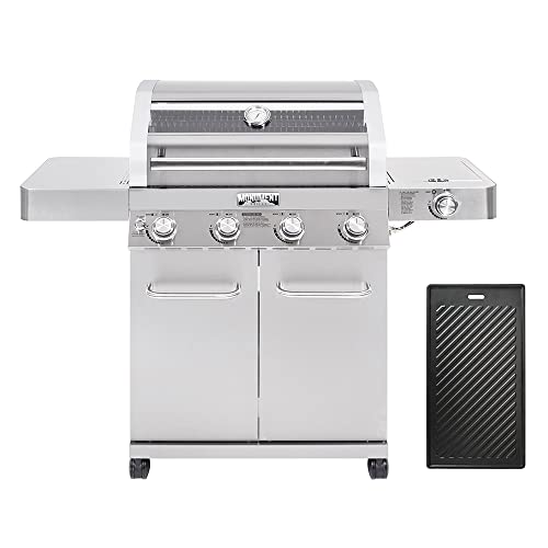 Monument Grills Larger Convertible 4-Burner Natural Gas Grill Stainless Steel Cabinet Style Propane Grills with Cooking Plate(2 items) Clearview with
