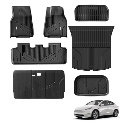 3W 9 Piece Set Floor Mats & Boot Liner & Seat Back Cover Fit for Tesla Model Y 2021-2024, All Weather Dog Friendly TPE Car Mats Anti-slip Heavy Duty T