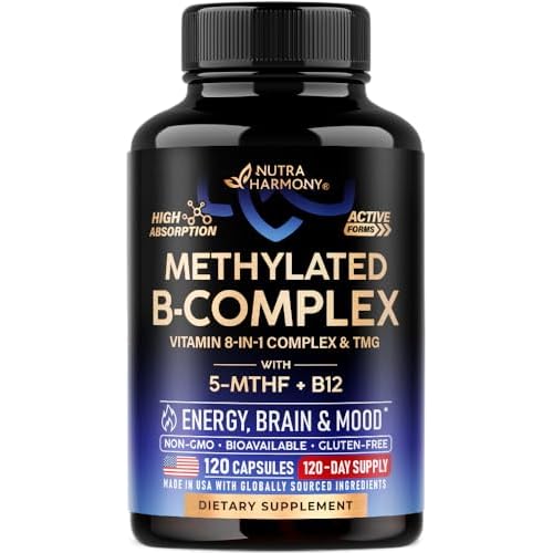 Vitamin B Complex Methylated - B-Complex with Methylfolate & B12 - Bioavailable for Men & Women - 9-in-1 Methylated Multivitamin - Energy, Brain & Moo