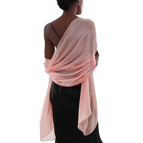 Womens Scarf Pashmina Shawls and Wraps for Evening Dresses Like Chiffon Silk Scarf for Bridal Wedding Pink-2
