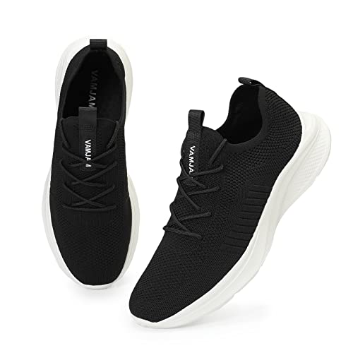 VAMJAM Men's Running Shoes Fashion Sneakers Lightweight Breathable Flying Knitting Lace Up Mesh Walking Shoes Workout Casual Sports Shoes 10.5 Black02