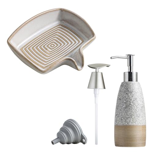 Soap Dishes, Ceramic Shower Soap Dish with Waterfall Design & Soap Dispenser Set for Shower, Ceramic Refillable Soap Bottle for Shampoo