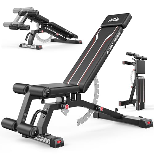 FLYBIRD Strength Training Bench for Home Gym, Adjustable Weight Bench can be Folded for Storage-Vertical Storage, Space-Saving Workout Bench black