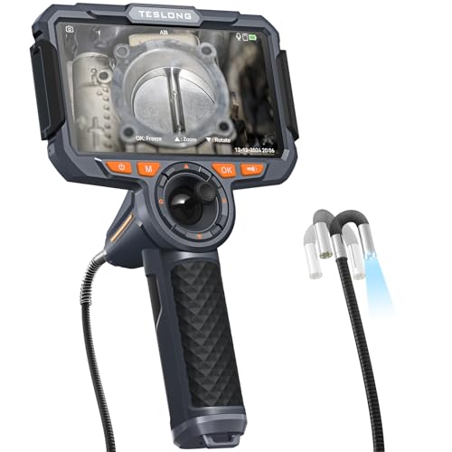 Teslong 360 Articulating Borescope with Autofocus Endoscope, Auto Focus Mechanics Inspection Camera with 4-Way Joystick Articulation, 6'' Monitor, 0.2
