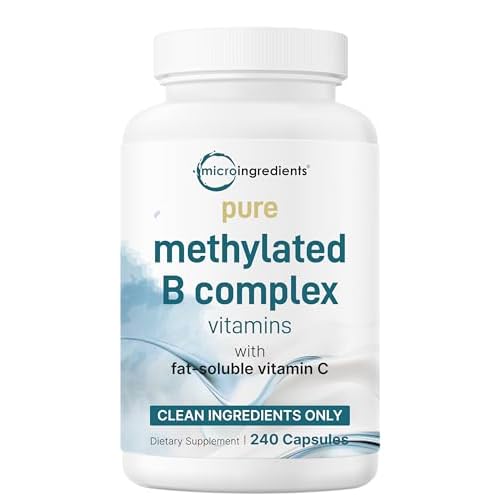 Micro Ingredients Pure Methylated B Complex, 240 Capsules | 11-in-1 Formula with B12, Thiamin, Folate, Inositol, Choline & Vitamin C | Supports Energy