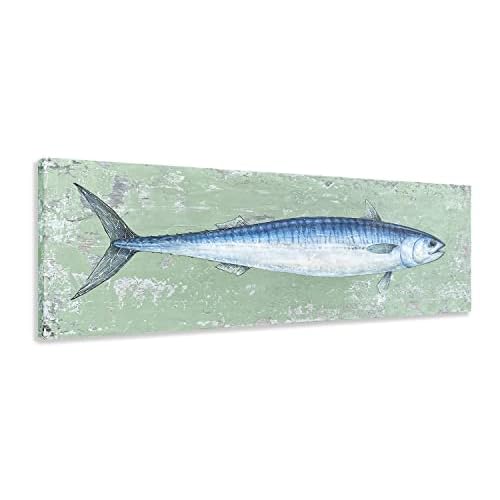Yihui Arts Tuna Canvas Wall Art - Fish Oil Paintings with Textured – Abstract Coastal Pictures for Living Room Bedroom Bathroom Decor 36"L x 12"W Tu