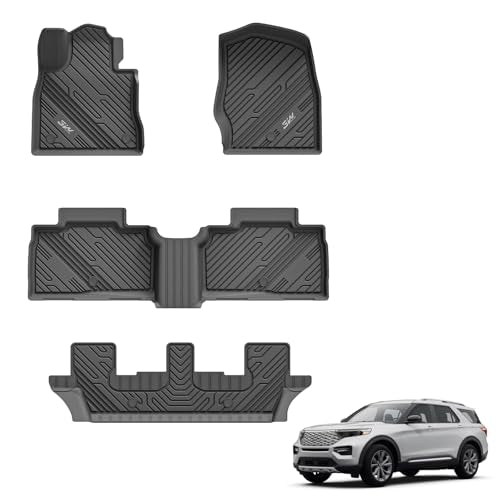 3W Floor Mats Custom Fit for 2020-2023 2024 2025 Ford Explorer 7 Passenger, All Weather TPE Full Set Car Accessories Floor Liner Including 3 Rows Car