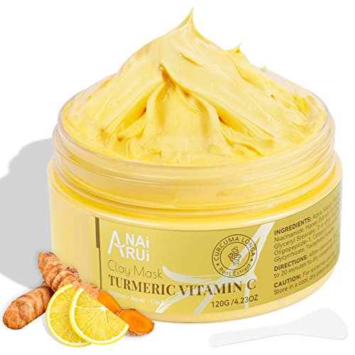 ANAiRUi Kurkuma Vitamin C Tonerde Maske für Akne und dunkle Flecken, Vitamin C Clay Gesichtsmaske für Mitesser, Poren, Falten, feuchtigkeitsspendend