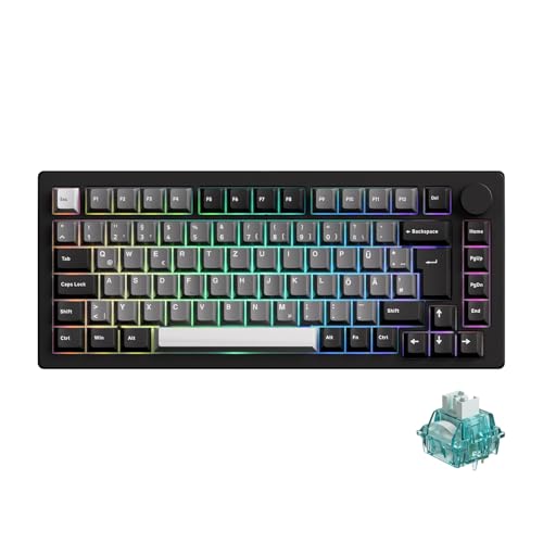 MONSGEEK M1 V5 VIA Gaming-Tastatur, schwarz-Silberne Tri-Mode-Tastatur, RGB, ISO-DE-Nordisch-UK-Layout (Creamy Cyan-Schalter)