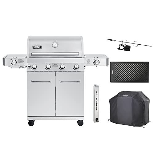 Monument Grills Larger 4-Burner Propane Gas Grills Stainless Steel Cabinet Style with Accessory Kit(5 items), Outdoor Use Grill with Accessory Kit