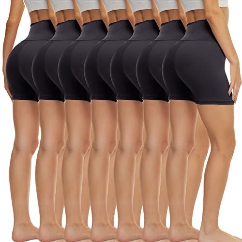 TNNZEET 7 Pack Biker Shorts for Women - 5''-8''-3'' High Waisted Workout Tummy Control Spandex Gym Shorts for Yoga Athletic 5“ Inseam XX-Large F-bla