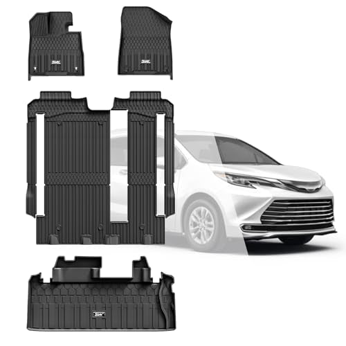 3W Floor Mats & Cargo Liner Fit Toyota Sienna 2021-2025 LE-XLE(Only for 8 Seat), TPE All Weather Custom Fit Floor Liner for Sienna 1st, 2nd and 3rd Ro