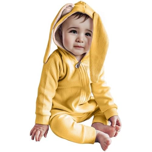ROYLAMP Rompers My 1st Bunny Outfit Baby Jumpsuit Infant sleeveless Cute Kids Bodysuit With Hat 3-6 Months C-yellow
