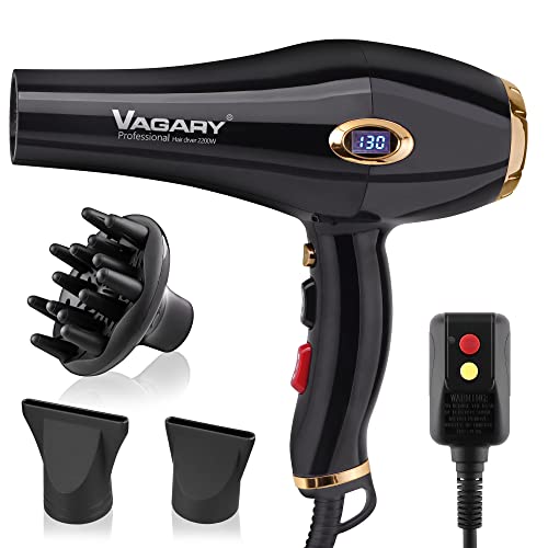 VAGARY 6685G Professional Salon Hair Dryer 2200w with Icd Display,Negative Ionic Blow Dryer,Powerful AC Motor Blow Dryer,Low Noise Hair Dryers,2 Speed