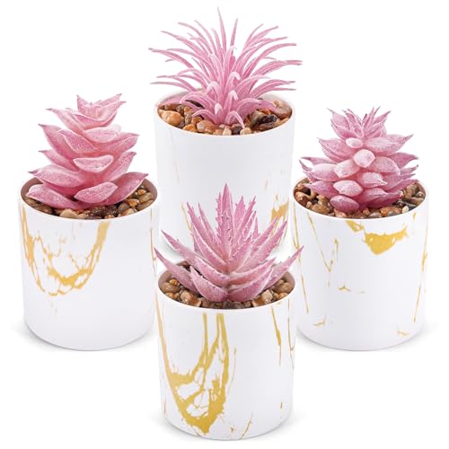 Der Rose Set of 4 Succulents Plants Artificial for Office Desk Accessories for Women Pink Home Decor 4-pink