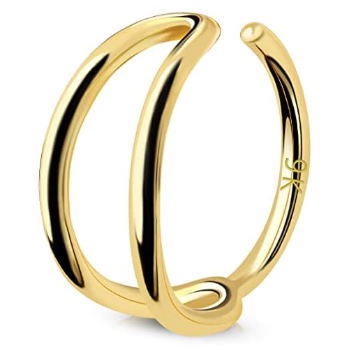 OUFER 20G Nose Rings Hoops, 9K Solid Gold Double Row Nose Rings, Seamless Open Cartilage Earrings, Nose Piercing Jewelry for Women and Men