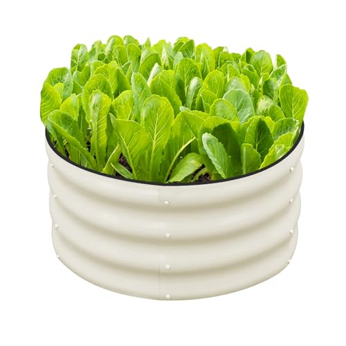 SnugNiture 2x2x1ft Round Galvanized Raised Garden Bed Kit Outdoor, Metal Planter Box for Planting Plants Vegetables, White White 2x2x1ft (1PCS)